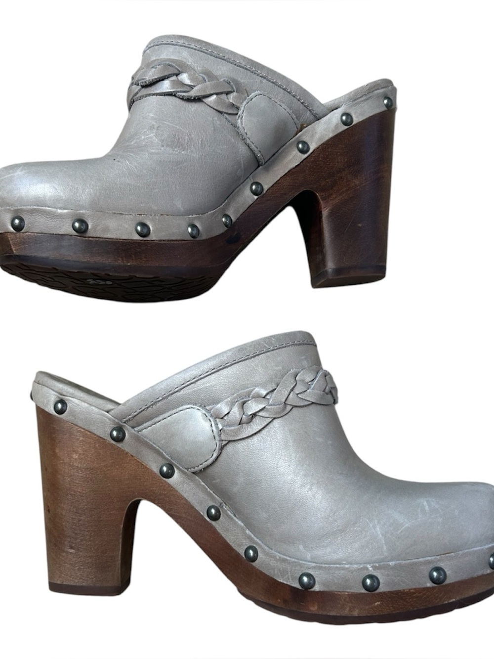 Women's UGG Kaylee Leather Grey Braided Clog Size 6